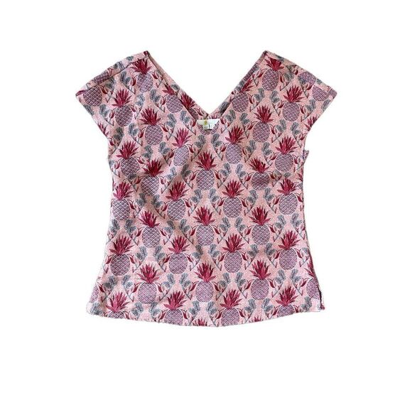 Boden Alexandra Ivory Palm Stamp Linen Top in Pink & Magenta - Picture 1 of 15